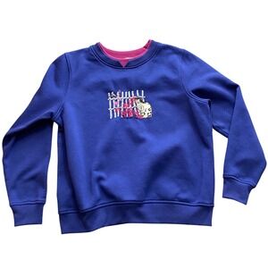 VTG Cat Floral Sweatshirt Womens Petite Medium Blue Pink Embroidered Grandmacore